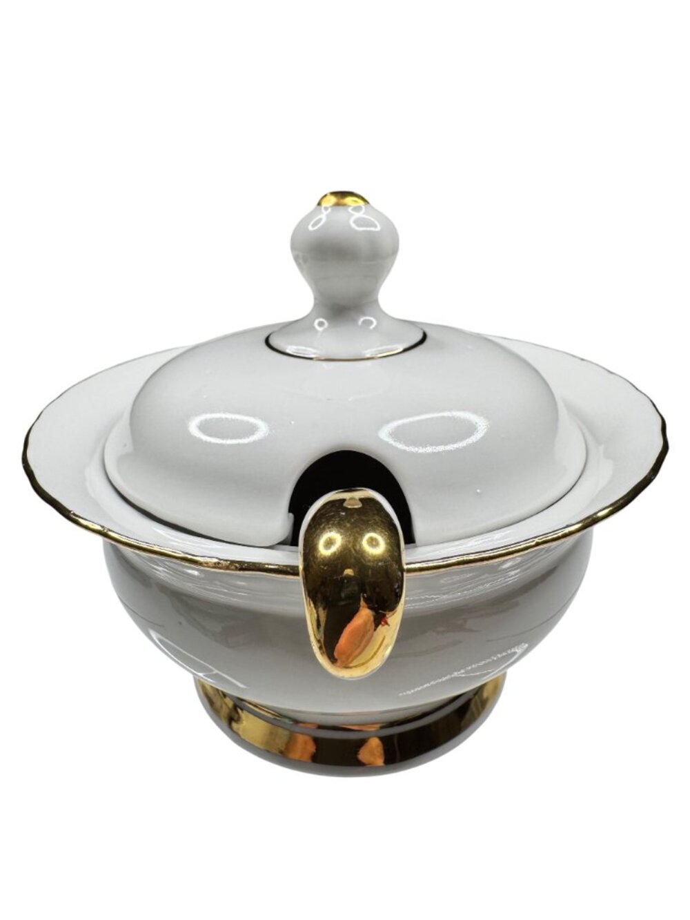 Porcelain Lidded Sugar Bowl With Gold Trim & Matching Ladle - Picture 10 of 16